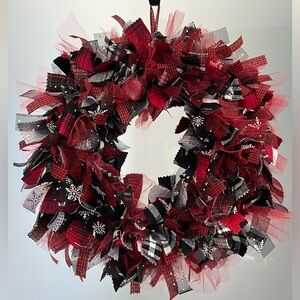 Handcrafted 12” Jolly Buffalo Plaid & Sparkle Rag Wreath Made with ❤️